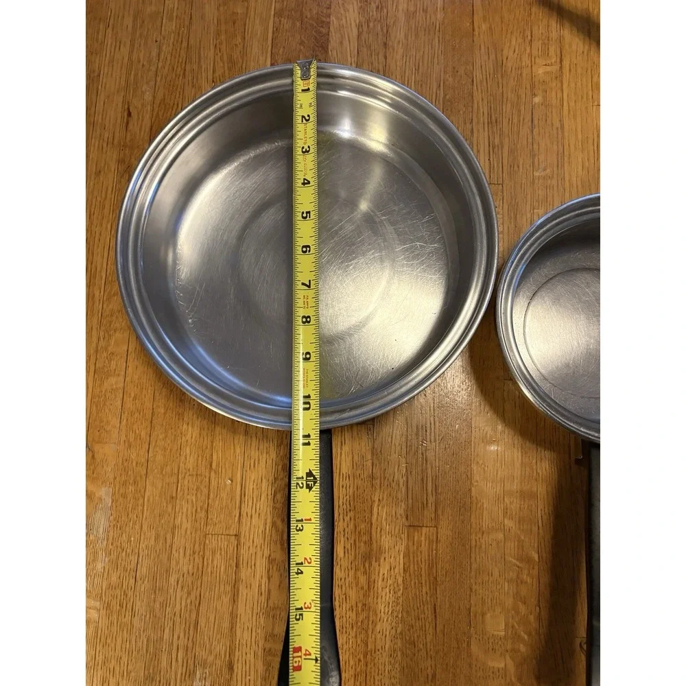 Vintage SEAL-O-MATIC 18-8 3 Ply Stainless‎ Steel Frying Pans Skillet 2 USA